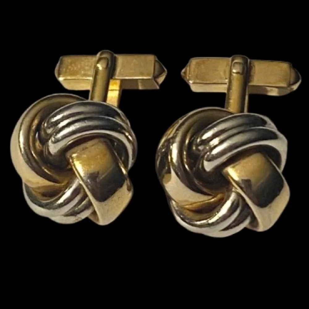 Vintage Swank Silver And Gold Tone Metal Love Knot Style Cufflinks